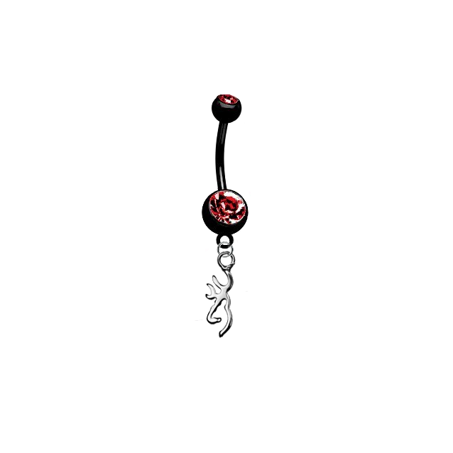 Browning Buckmark Black w/ Red Gem Titanium Anodized Belly Button Navel Ring