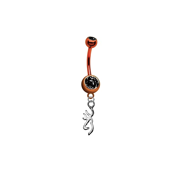Browning Buckmark Orange w/ Black Gem Titanium Anodized Belly Button Navel Ring