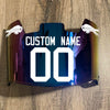 Buffalo Bills Custom Name & Number Full Size Football Helmet Visor Shield Blue Iridium Mirror w/ Clips - WHITE