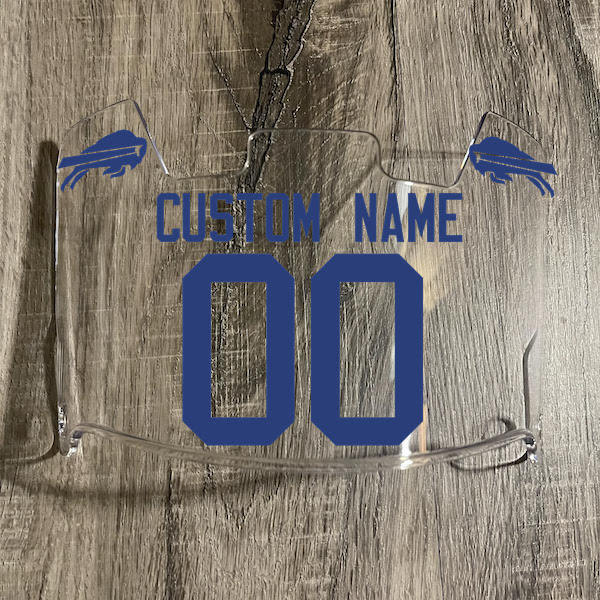 Buffalo Bills Custom Name & Number Full Size Football Helmet Visor Shield Clear w/ Clips - BLUE