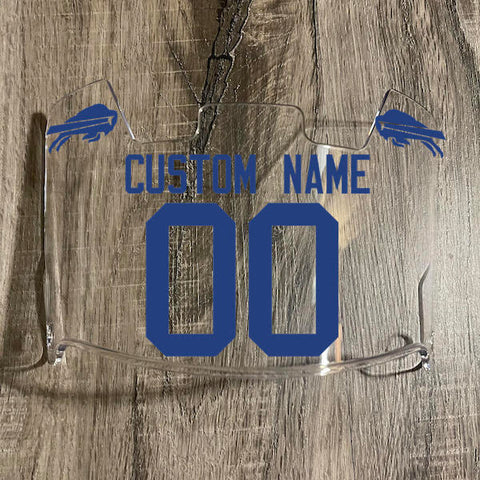 Buffalo Bills Custom Name & Number Full Size Football Helmet Visor Shield Clear w/ Clips - BLUE