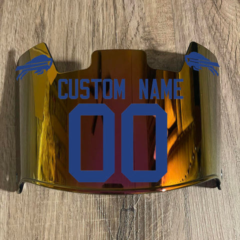 Buffalo Bills Custom Name & Number Full Size Football Helmet Visor Shield Red Iridium Mirror w/ Clips - BLUE