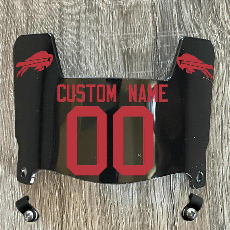 Buffalo Bills Custom Name & Number Mini Football Helmet Visor Shield Black Dark Tint w/ Clips - RED