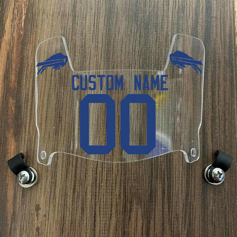 Buffalo Bills Custom Name & Number Mini Football Helmet Visor Shield Clear w/ Clips - BLUE