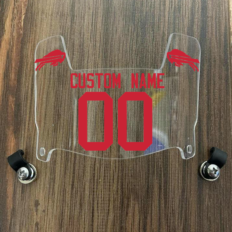 Buffalo Bills Custom Name & Number Mini Football Helmet Visor Shield Clear w/ Clips - RED