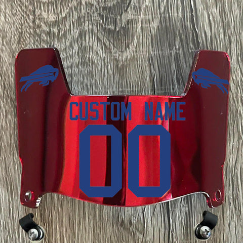 Buffalo Bills Custom Name & Number Mini Football Helmet Visor Shield Red Chrome Mirror w/ Clips - BLUE