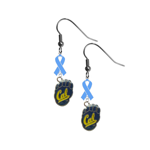 California Cal Golden Bears Prostate Cancer Awareness Light Blue Ribbon Dangle Earrings