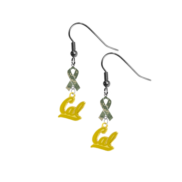California Cal Golden Bears Style 2 Salute to Service Camouflage Camo Ribbon Dangle Earrings