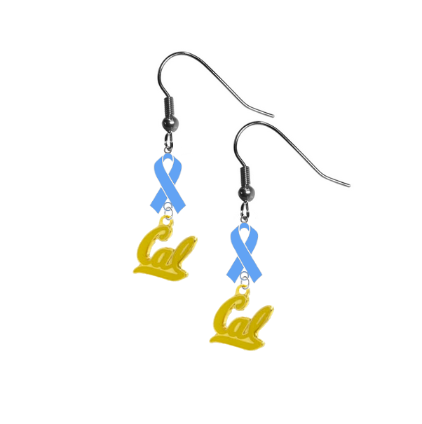 California Cal Golden Bears Style 2 Prostate Cancer Awareness Light Blue Ribbon Dangle Earrings