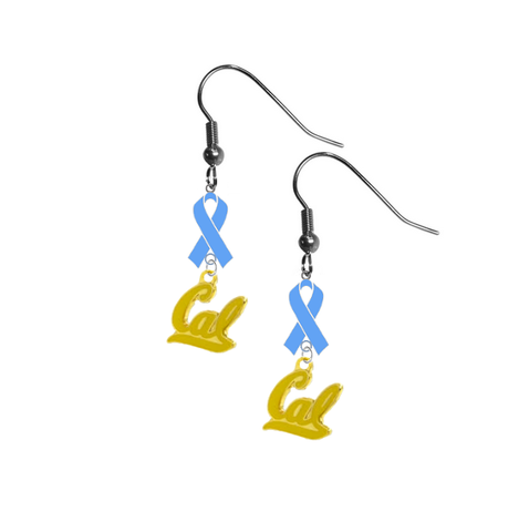 California Cal Golden Bears Style 2 Prostate Cancer Awareness Light Blue Ribbon Dangle Earrings