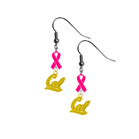California Cal Golden Bears Style 2 Breast Cancer Awareness Hot Pink Ribbon Dangle Earrings
