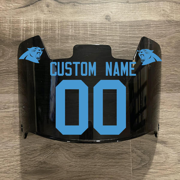 Carolina Panthers Custom Name & Number Full Size Football Helmet Visor Shield Black Dark Tint w/ Clips - LIGHT BLUE