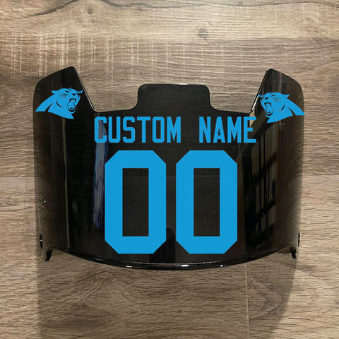 Carolina Panthers Custom Name & Number Full Size Football Helmet Visor Shield Black Dark Tint w/ Clips - LIGHT BLUE