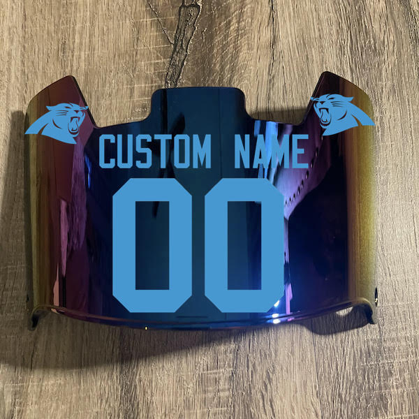 Carolina Panthers Custom Name & Number Full Size Football Helmet Visor Shield Blue Iridium Mirror w/ Clips - LIGHT BLUE