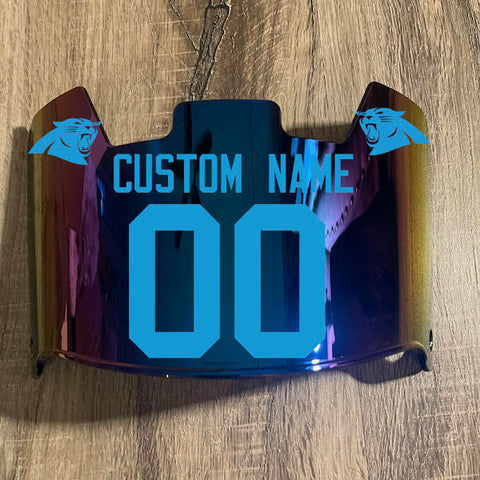 Carolina Panthers Custom Name & Number Full Size Football Helmet Visor Shield Blue Iridium Mirror w/ Clips - LIGHT BLUE