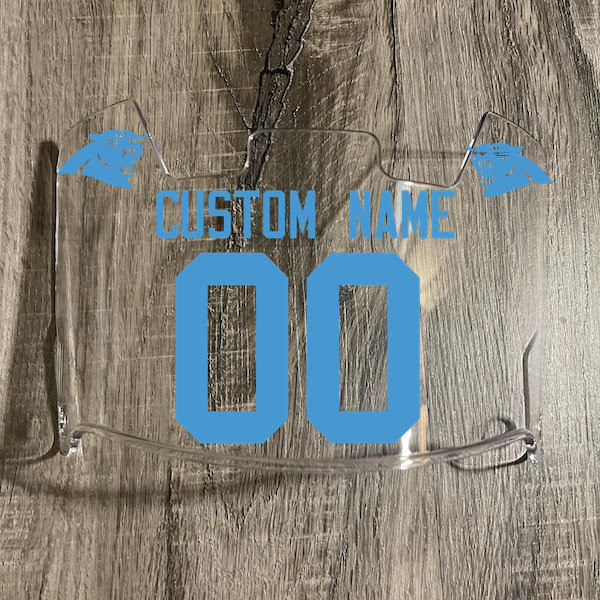 Carolina Panthers Custom Name & Number Full Size Football Helmet Visor Shield Clear w/ Clips - LIGHT BLUE