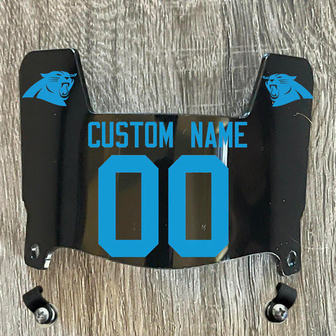 Carolina Panthers Custom Name & Number Mini Football Helmet Visor Shield Black Dark Tint w/ Clips - LIGHT BLUE