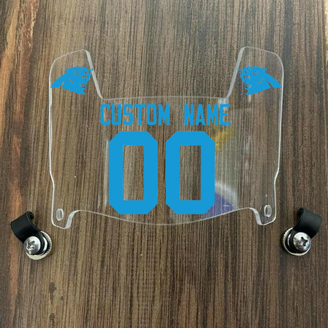 Carolina Panthers Custom Name & Number Mini Football Helmet Visor Shield Clear w/ Clips - LIGHT BLUE