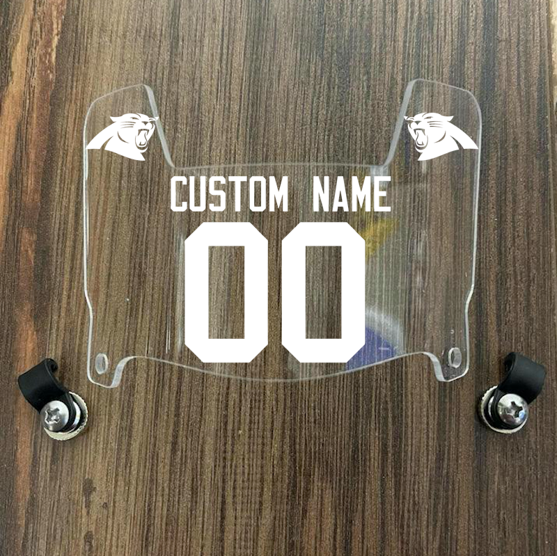 Carolina Panthers Custom Name & Number Mini Football Helmet Visor Shield Clear w/ Clips - WHITE