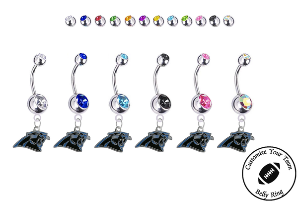 Carolina Panthers Silver Swarovski Belly Button Navel Ring - Customize Gem Colors