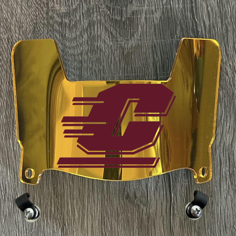 Central Michigan Chippewas Mini Football Helmet Visor Shield Gold Chrome Mirror w/ Clips