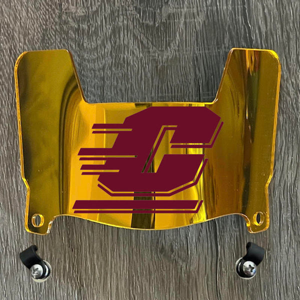 Central Michigan Chippewas Mini Football Helmet Visor Shield Gold Chrome Mirror w/ Clips