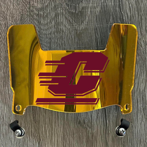 Central Michigan Chippewas Mini Football Helmet Visor Shield Gold Chrome Mirror w/ Clips