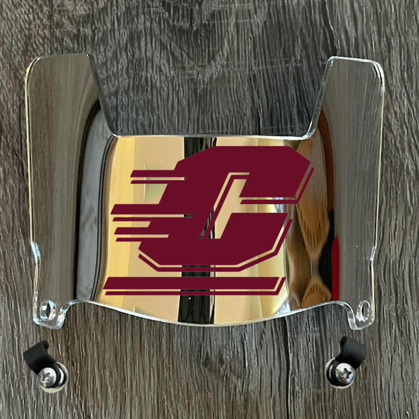 Central Michigan Chippewas Mini Football Helmet Visor Shield Silver Chrome Mirror w/ Clips