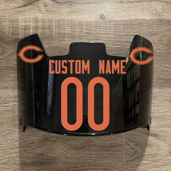 Chicago Bears Custom Name & Number Full Size Football Helmet Visor Shield Black Dark Tint w/ Clips - ORANGE