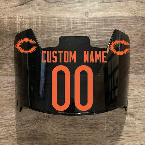 Chicago Bears Custom Name & Number Full Size Football Helmet Visor Shield Black Dark Tint w/ Clips - ORANGE