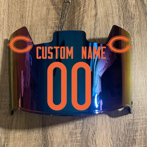 Chicago Bears Custom Name & Number Full Size Football Helmet Visor Shield Blue Iridium Mirror w/ Clips - ORANGE