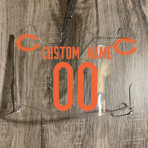 Chicago Bears Custom Name & Number Full Size Football Helmet Visor Shield Clear w/ Clips - ORANGE