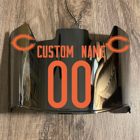 Chicago Bears Custom Name & Number Full Size Football Helmet Visor Shield Silver Chrome Mirror w/ Clips - ORANGE