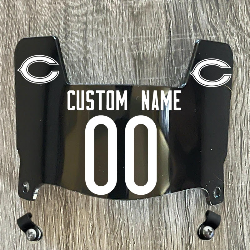 Chicago Bears Custom Name & Number Mini Football Helmet Visor Shield Black Dark Tint w/ Clips - WHITE
