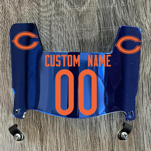 Chicago Bears Custom Name & Number Mini Football Helmet Visor Shield  Blue Chrome Mirror w/ Clips - ORANGE