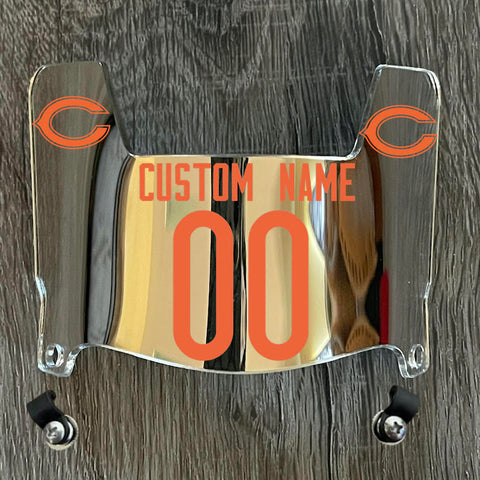 Chicago Bears Custom Name & Number Mini Football Helmet Visor Shield Chrome Silver Mirror w/ Clips - ORANGE
