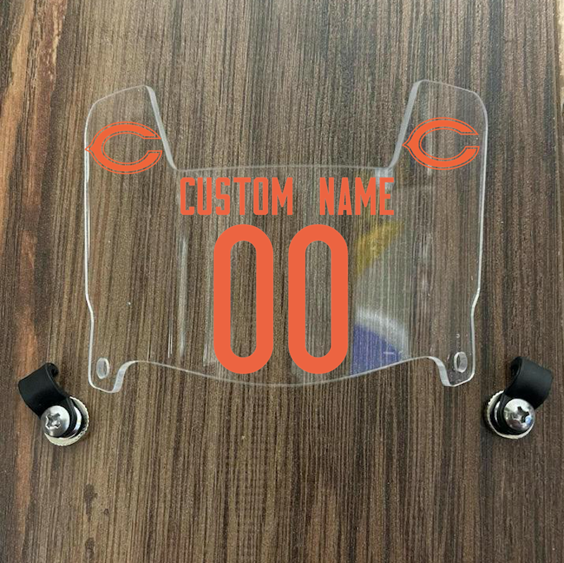 Chicago Bears Custom Name & Number Mini Football Helmet Visor Shield Clear w/ Clips - ORANGE