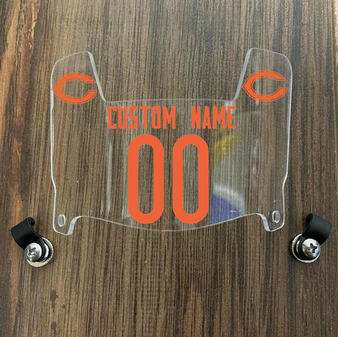 Chicago Bears Custom Name & Number Mini Football Helmet Visor Shield Clear w/ Clips - ORANGE