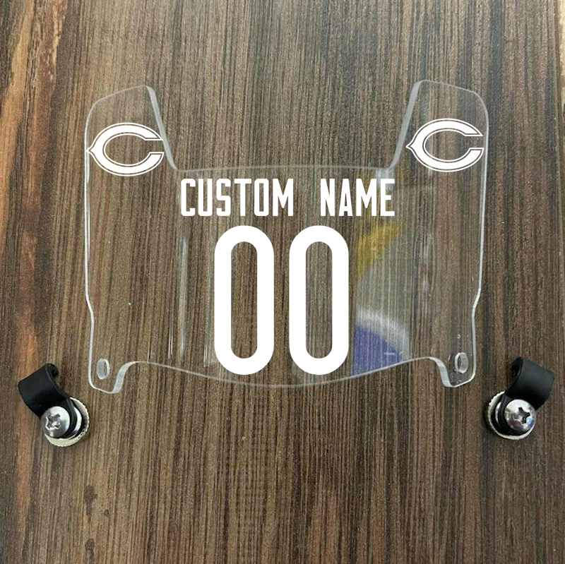 Chicago Bears Custom Name & Number Mini Football Helmet Visor Shield Clear w/ Clips - WHITE