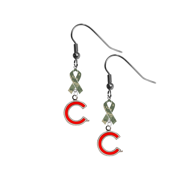 Chicago Cubs Style 2 MLB Salute to Service Camouflage Camo Ribbon Dangle Earrings