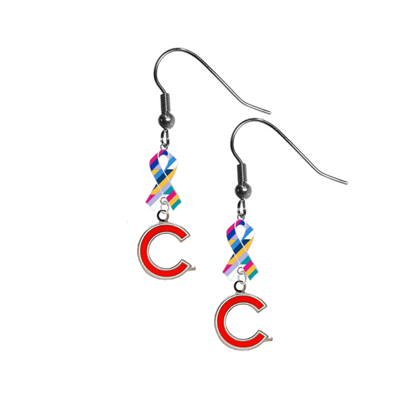 Chicago Cubs Style 2 MLB Crucial Catch Cancer Awareness Ribbon Dangle Earrings
