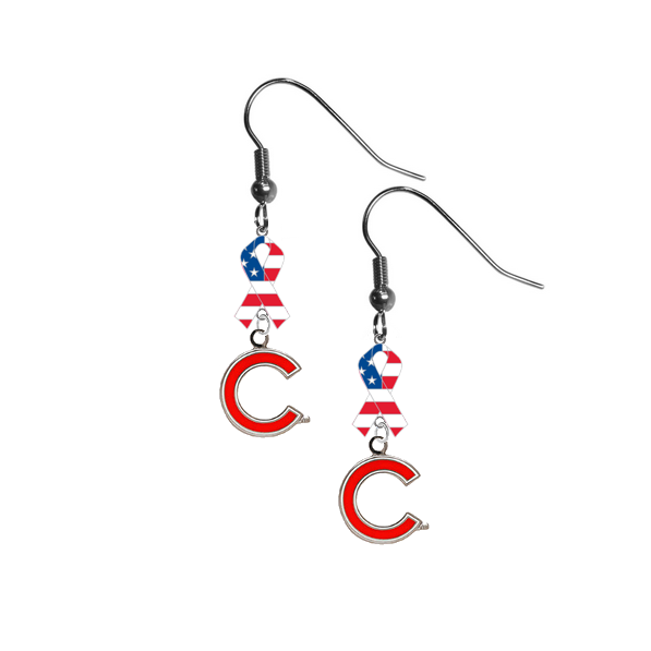Chicago Cubs Style 2 MLB USA American Flag Ribbon Dangle Earrings