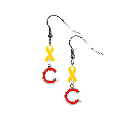 Chicago Cubs Style 2 MLB Childhood Cancer Awareness Yellow Ribbon Dangle Earrings