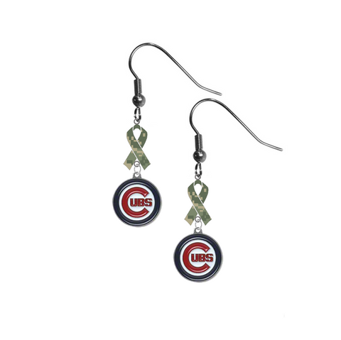 Chicago Cubs MLB Salute to Service Camouflage Camo Ribbon Dangle Earrings