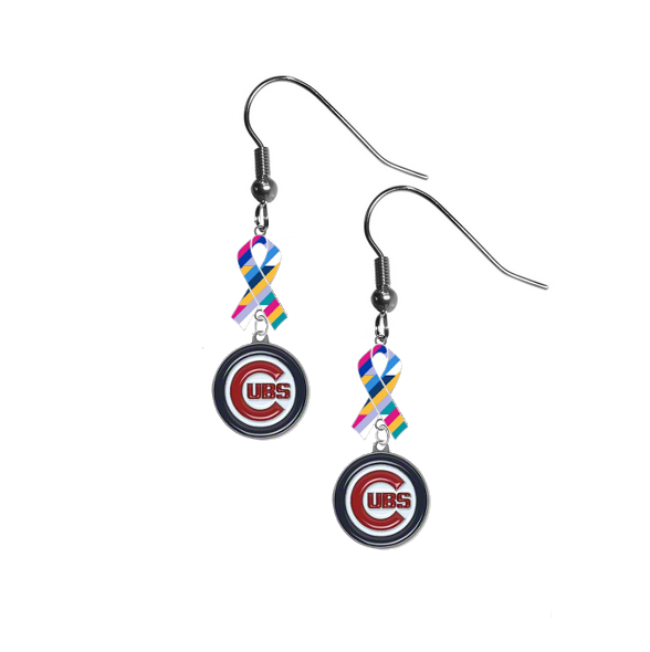 Chicago Cubs MLB Crucial Catch Cancer Awareness Ribbon Dangle Earrings