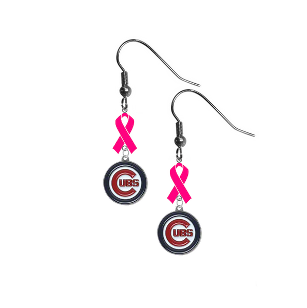 Chicago Cubs MLB Breast Cancer Awareness Pink Ribbon Dangle Earrings