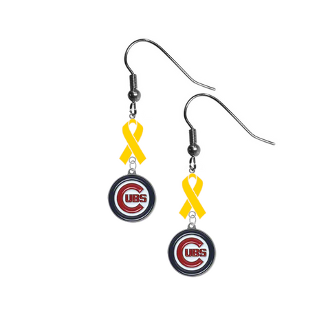 Chicago Cubs MLB Childhood Cancer Awareness Yellow Ribbon Dangle Earrings