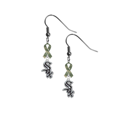 Chicago White Sox MLB Salute to Service Camouflage Camo Ribbon Dangle Earrings