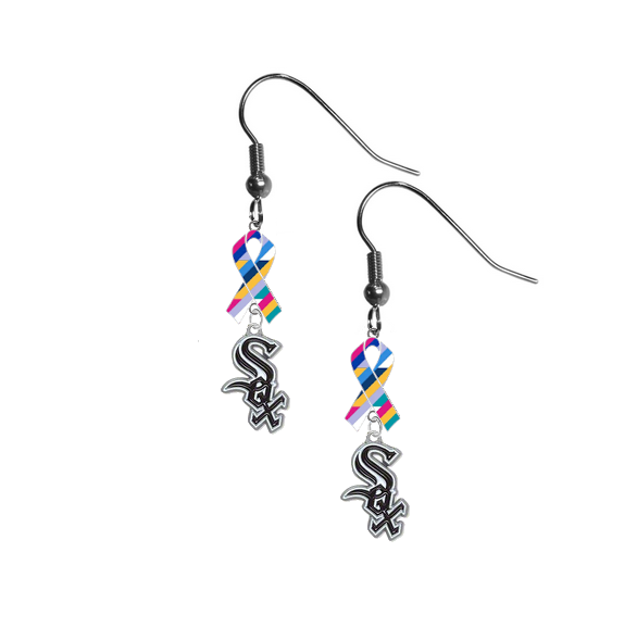 Chicago White Sox MLB Crucial Catch Cancer Awareness Ribbon Dangle Earrings