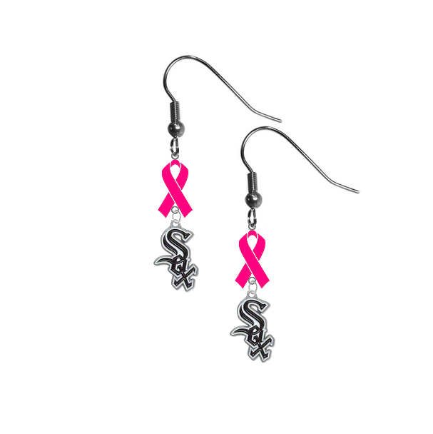 Chicago White Sox MLB Breast Cancer Awareness Pink Ribbon Dangle Earrings
